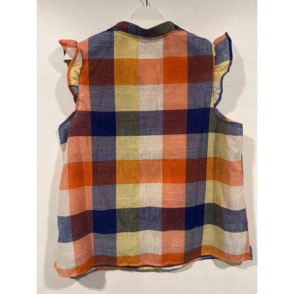 Women’s Plus Size Cotton Sleeveless Ruffle Plaid Colorful Blouse 1X - Picture 3 of 5